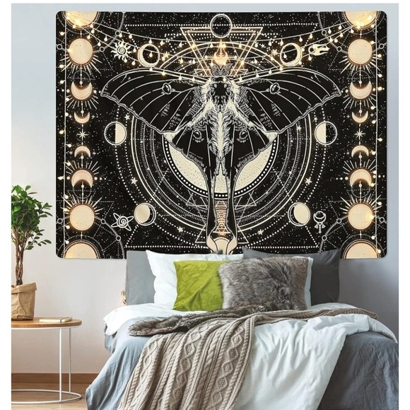 Moon Phase Tapestry Vintage Butterfly Moth Tapestry Psychedelic 70.9" x 92.5" - Picture 2 of 6